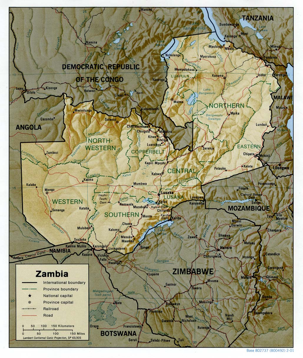 kaart van zambia
